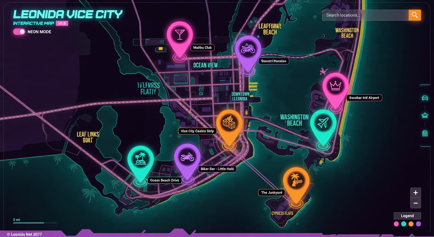 LeonidaHQ map preview with evidence pins
